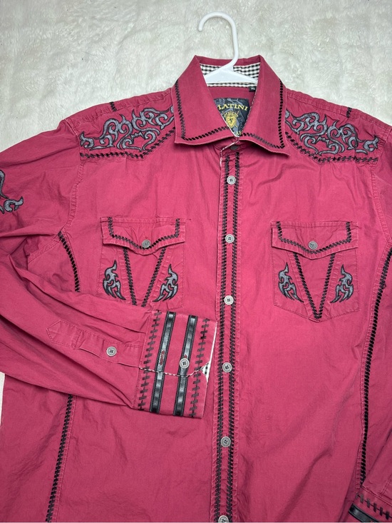 Black Label Other - Black Label Men's Red Embroidered Western Button Down